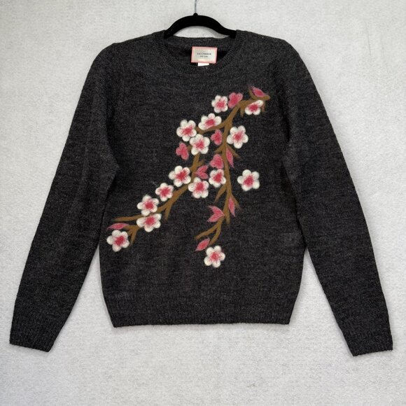 Saccharine New York Sweaters - Saccharine New York Sweater Womens Small Gray Wool Alpaca Floral Cherry Blossom
